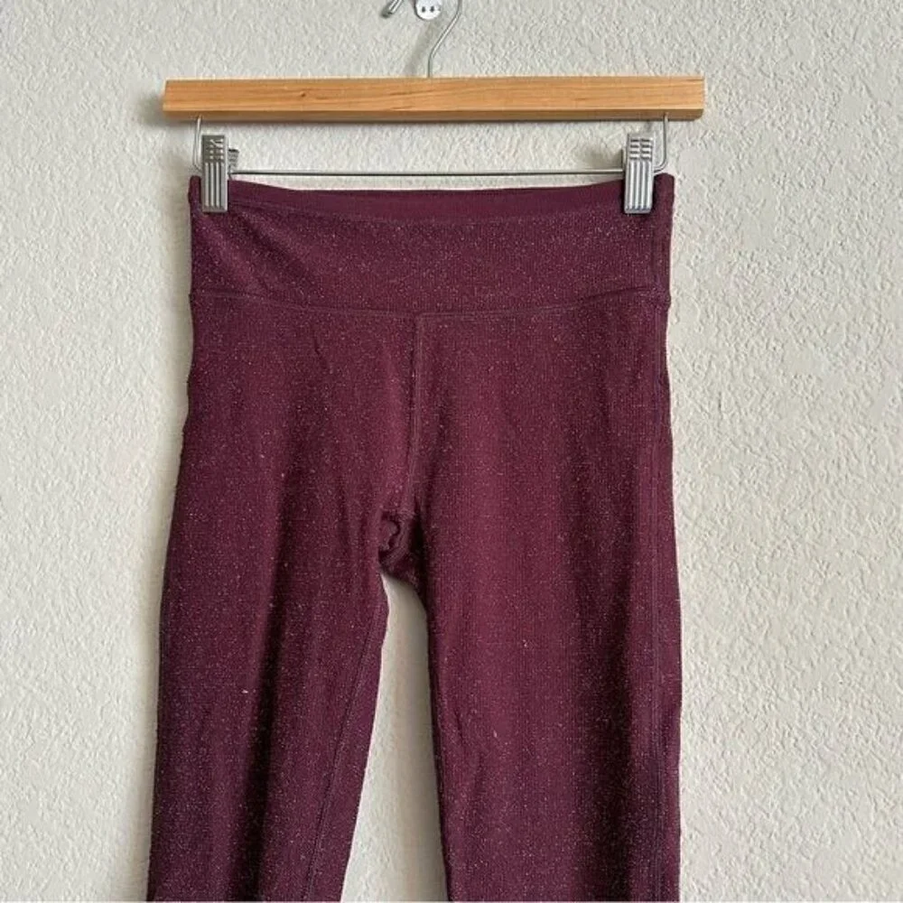 Aerie Chill Play Move Sparkle GlitteryThermal Burgundy Cozy Holiday Leggings S